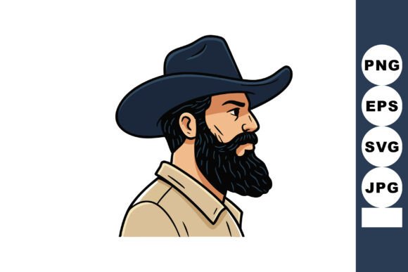 Bearded Man Profile Wearing Black Cowboy