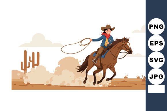 Cowboy Riding Brown Horse in Desert with