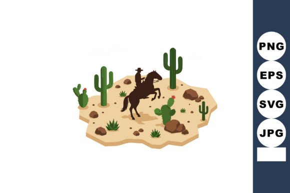 Cowboy Riding Horse in Desert Landscape