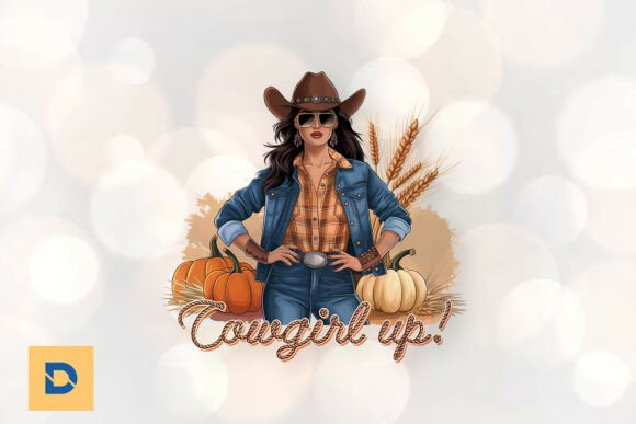 Cowgirl Up Fall Retro Western Girl PNG