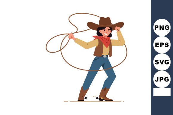 Female Cowboy Wearing Hat and Boots Usin