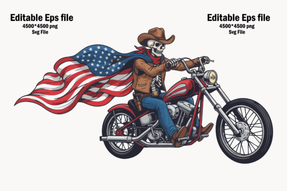 Flag Skeleton Cowboy Riding Motorcycle Embroidery Design Review