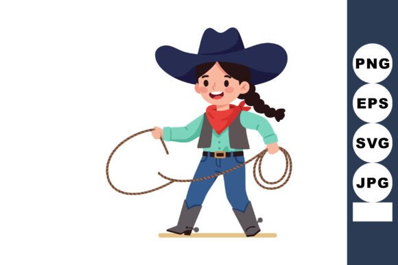 Girl Cowboy Wearing Hat and Holding Lass