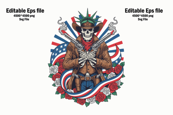 Skeleton Cowboy with American Flag: A Bold Embroidery Design for Real Projects