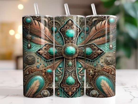 Western Cross Turquoise Tumbler Wrap PNG Review for Real Projects